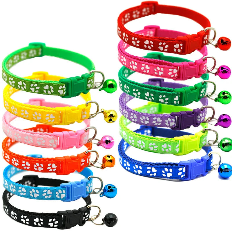 Buntes Haustierhalsband mit Glöckchen & Pfotenmuster